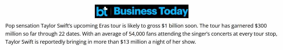 How much does Taylor swift make per Concert