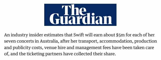 Theguardian.com Reports on How much does Taylor swift make per Concert