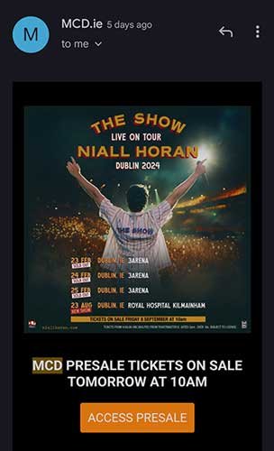 Does MCD send presale codes