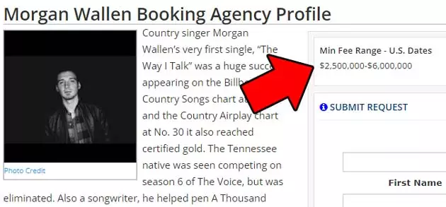 Celebrity Talent Mentioned Morgan Wallen's concert Booking fees