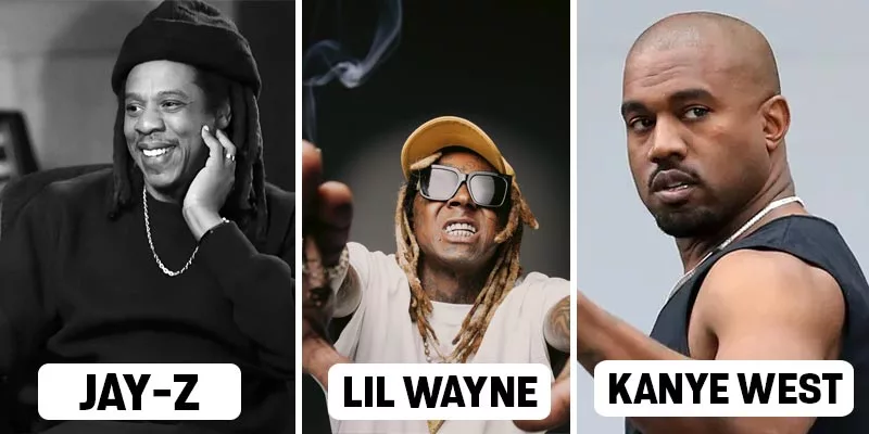 On Left jay z, Middle lil wayne & on Right kanye west.